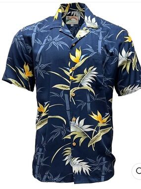 Paradise Found Navy Tropical Floral ShortSleeve ButtonDown Shirt NEW xl rayon